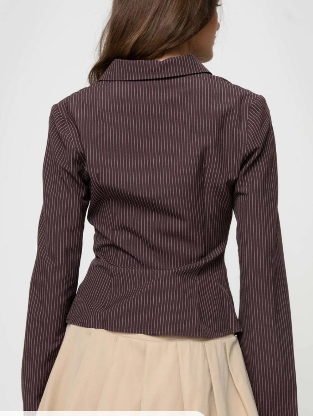 Princess Polly Anni Pinstripe Shirt Brown - 4 - Picture 2 of 4
